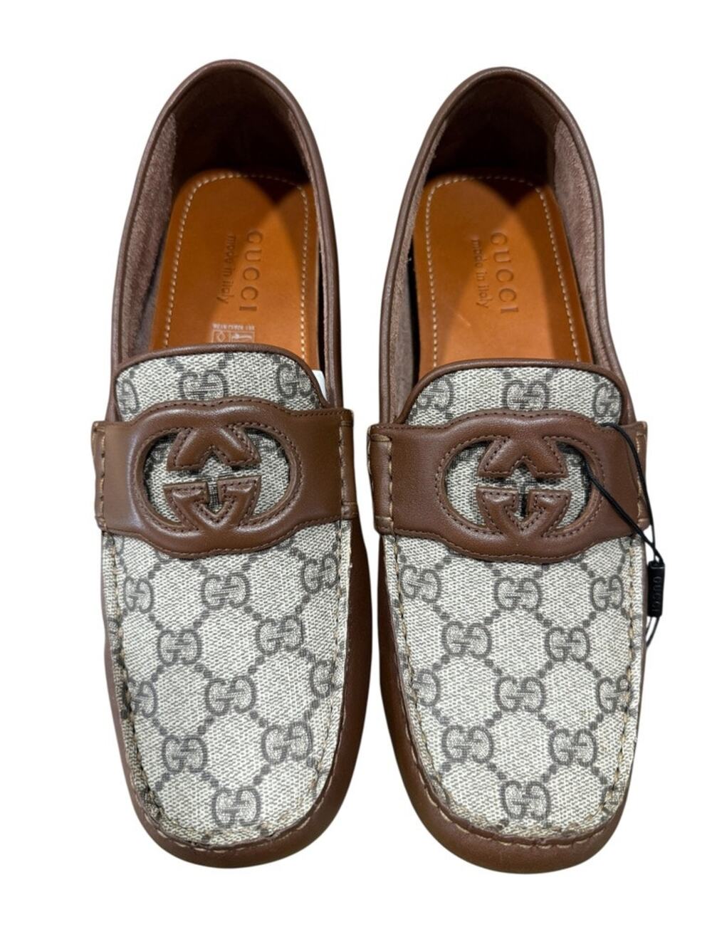 Gucci Mens Interlocking G Monogram Leather Driver Loafer 730148
